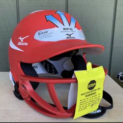 Mizuno Fastpitch Softball Batting Helmet Full Face Mask - Matte Red Adult L/XL