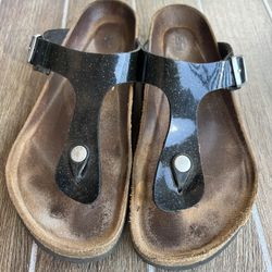 Birkenstock Gizele Black Leather Flip Flops Shoes Size 42(11)