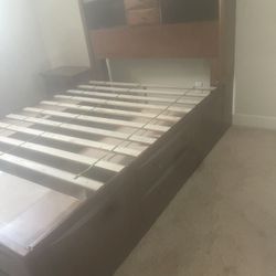 Queen Size Platform Frame, Captains Bed With Drawers Style-OR- Five Piece Girls Bedroom Set With real Pink Marble On Vanity