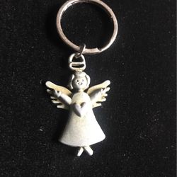 Vintage Pewter Gray Angel Figure Keychain 