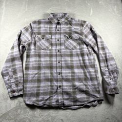 Katin Flannel Shirt Men’s XL Gray Purple Plaid Button Up Flap Pockets #3063