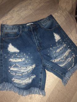 High Wasted Denim em embellished shorts Size 28