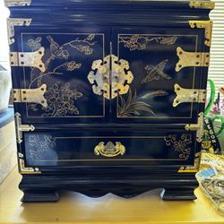 Vintage Black Lacquer Jewelry Cabinet Taiwan