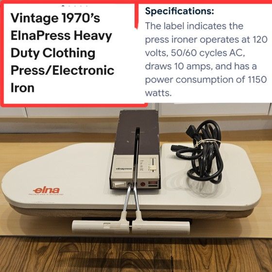 VINTAGE 1970'S ELNAPRESS HEAVY DUTY CLOTHING PRESS/ELECTRONIC IRON(IN GOOD WORKING CONDITION)