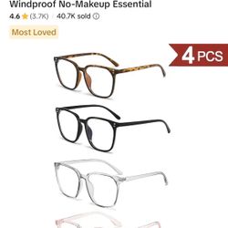 4-Pack Women's Blue Light Blocking Glasses - Anti- Round Face Eyewear Set, 4 Fashion Frame Colors | Internet Celebrity Style Windproof No-Makeup Essen