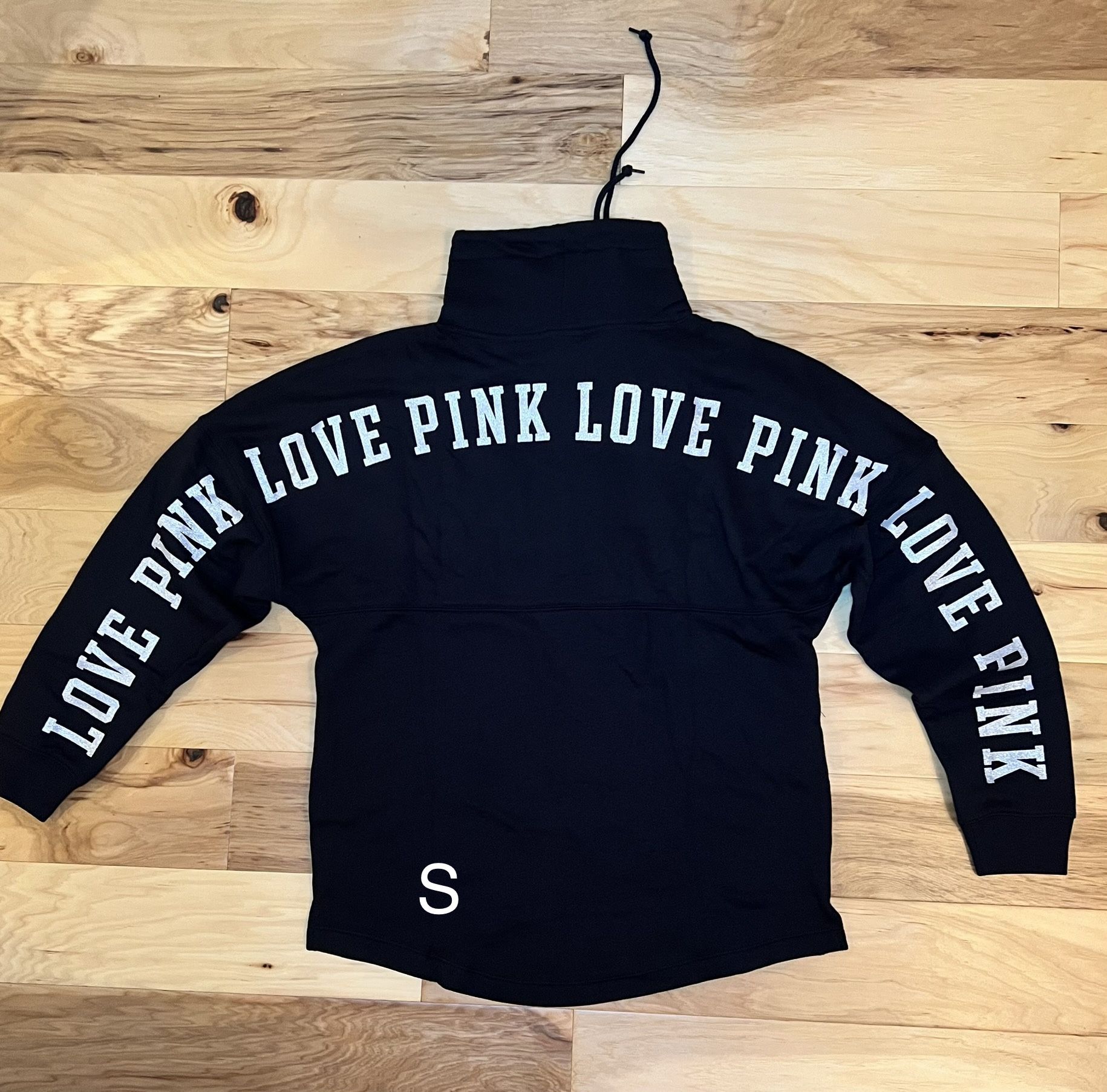 VS PINK SWEATSHIRT PURE BLACK SHINE COWL NECK size S NWT 