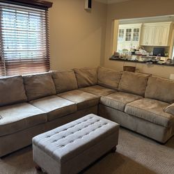 Beige sectional Sofa, Matching Chair & Ottoman, Storage Ottoman 