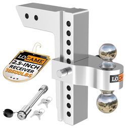 LOCAME Adjustable Trailer Hitch, Fits 2.5-Inch Receiver Only, 10-Inch Drop/Rise Aluminum Drop Hitch,18,500 LBS GTW-Tow Hitch For Heavy Duty Truck With