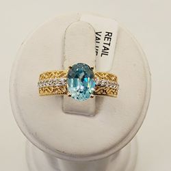 14k Gold Blue Zircon Ring