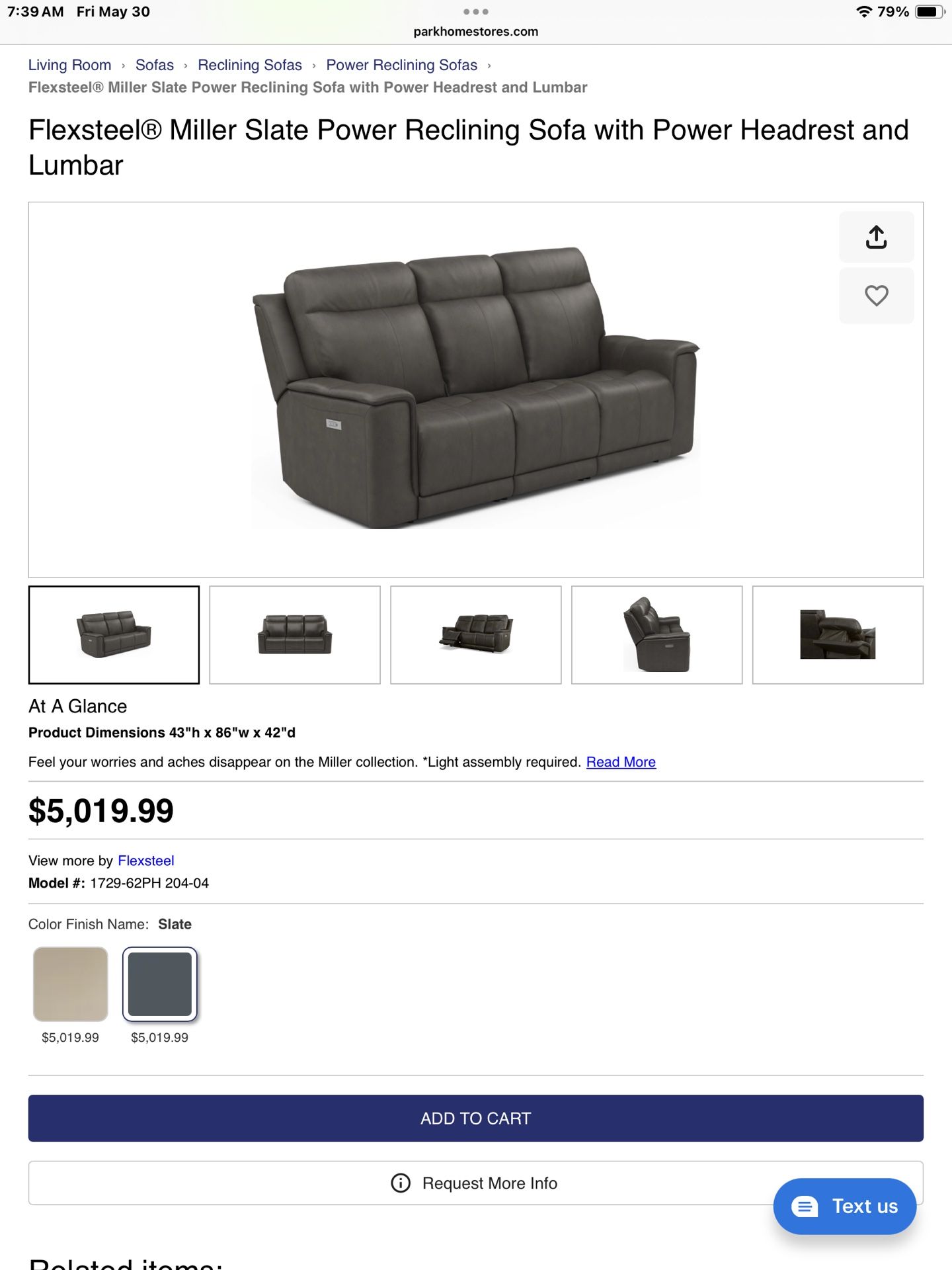 FLEXSTEEL COUCH LIKE NEW GREY LEATHER