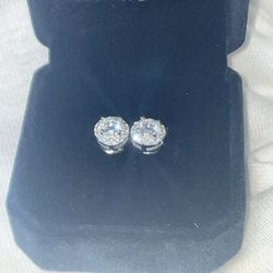 Iced Out 8mm Circular Style 18K Gold Plated Earrings Screwbacks + Box And Papers + Passes Standard Diamond Testers 