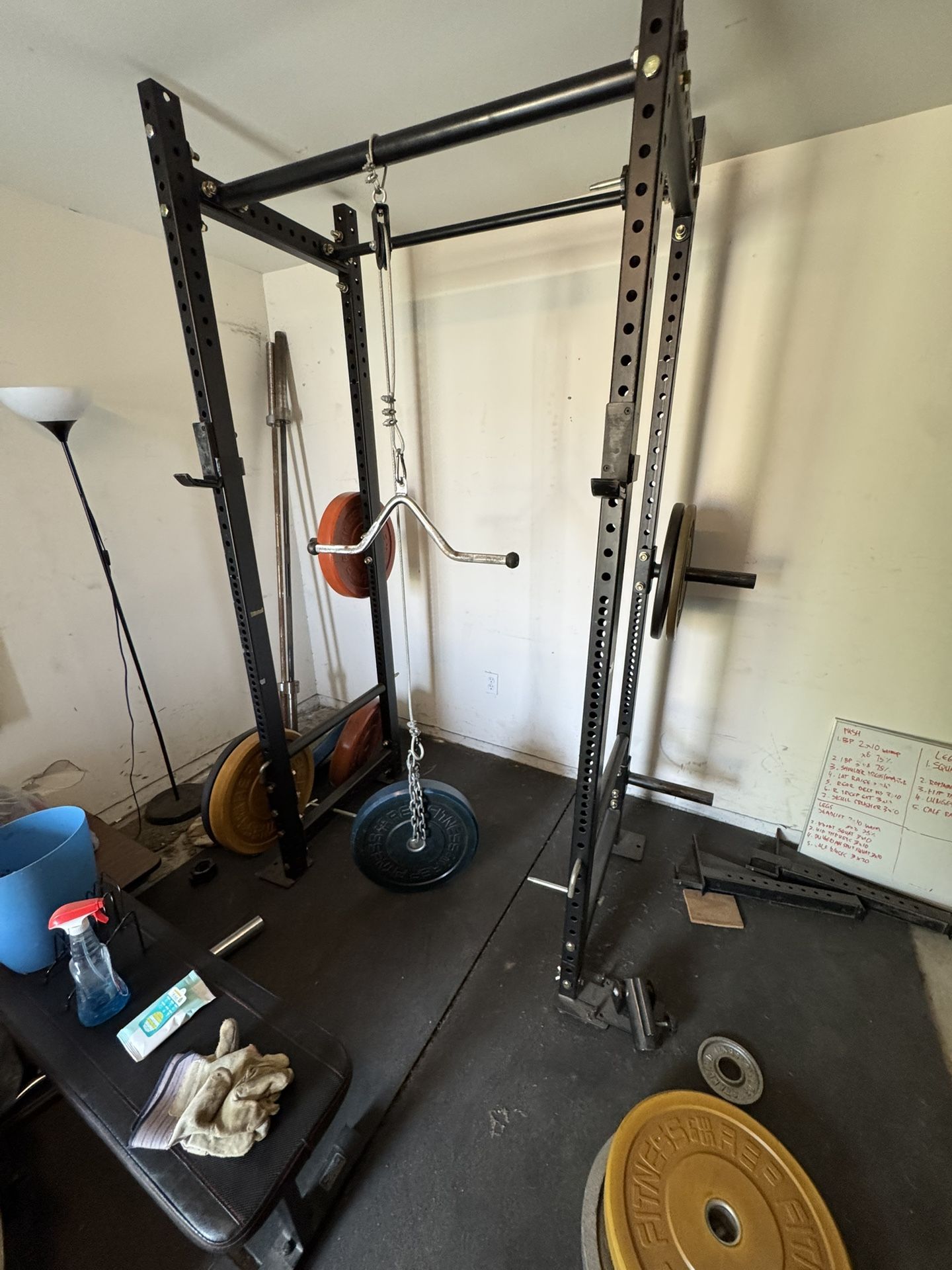 Full Squat Rack, Bench, and Weights