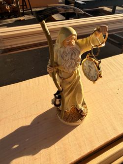 Father Time Figurine with Clock and Scythe