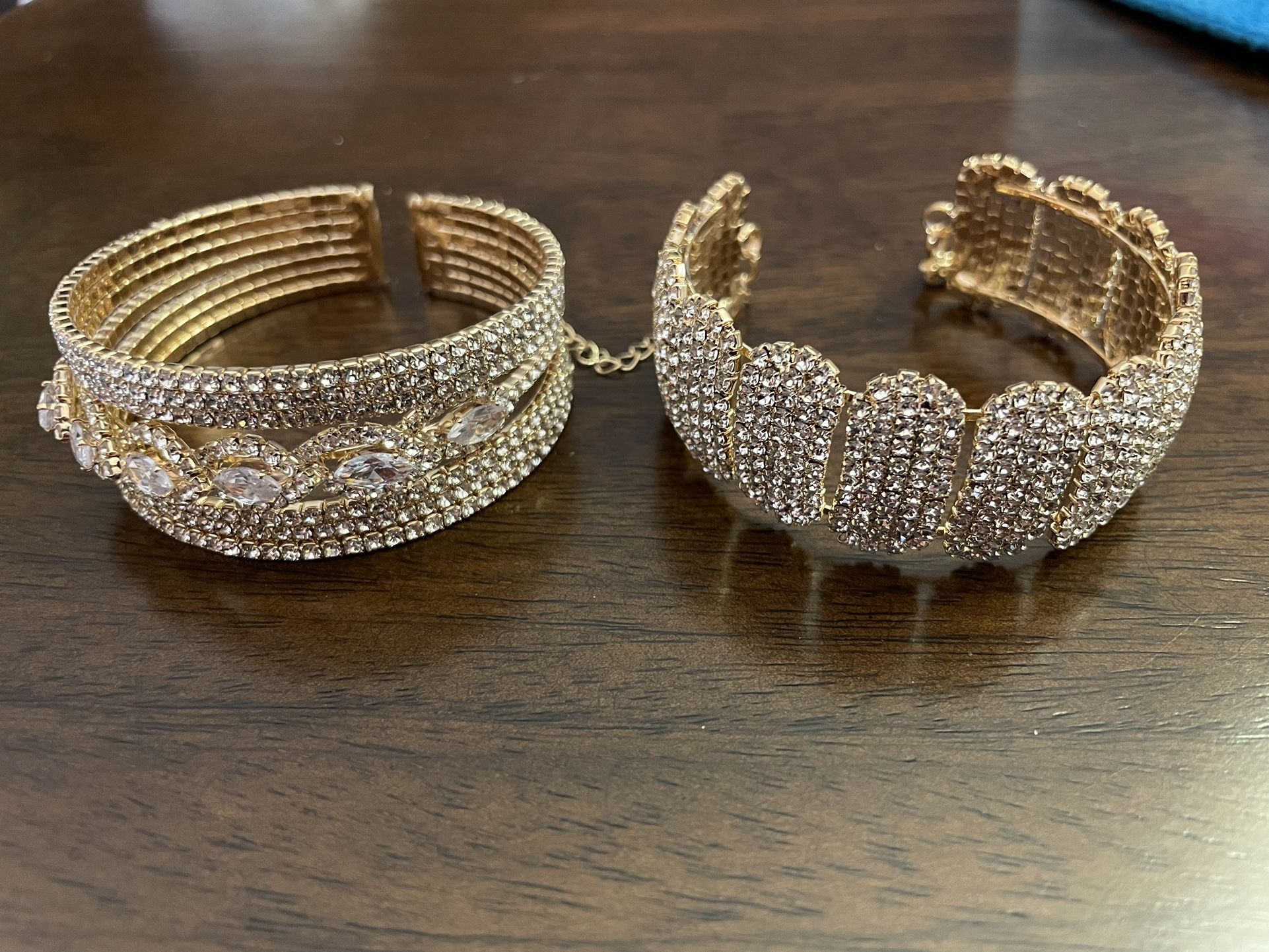 2 New White Crystal Goldtone Bangle Bracelets