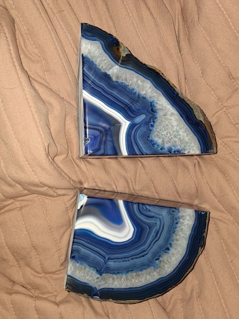 XLarge Blue Agate Geo Bookends