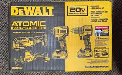 DEWALT
ATOMIC 20-Volt Lithium-Ion Cordless Brushless Combo Kit (4-Tool) with (2) 2.0Ah Batteries, Charger and Bag