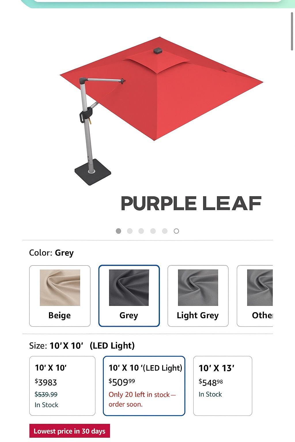 Purple Leaf Solar LED Patio Umbrella w/ Base works great