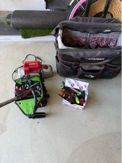 Bunch of tools great quality and Hilmar toolbag full of tools and husky rolling tool bag
