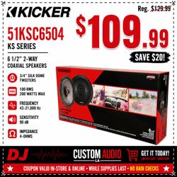 Kicker KSC650 Car Speakers 1 set 6.5" 2-Way Coaxial Speaker System 200 Watts 51KSC6504 🚨 Payment Options Available 🚨 No Credit Needed 🚨
