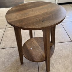 VASAGLE 2-Tier Small Round End Table for Small Spaces, Living Room, Bedroom(Walnut)-BRAND NEW