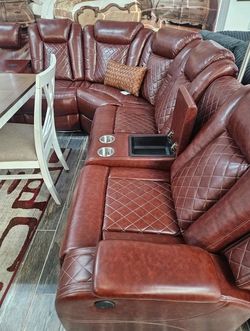 Power recliner Sectional sofa Brown Breathing leather