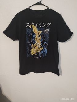 SWC Men's Large Black Japanese Koi Fish T-SHIRT