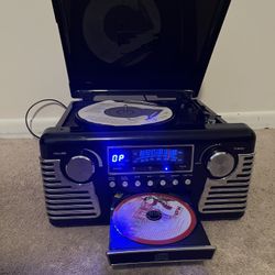 Victrola Haley Retro Bluetooth Record Player & Multimedia Center with Built-in Speakers - 3-Speed Turntable, CD Player, AM/FM Radio, 3.5mm Aux-In, Wir