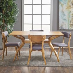 Four-Place 59" Wood Trestle Dining Set - New, Damaged