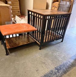 Furniture Style Dog Crate With Entryway Shoe Bench, Indoor Pet Kennel With Wooden Top And Storage Design For Small And Medium Dogs