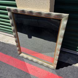 Large Wall Mirror with Wavy Silver Frame