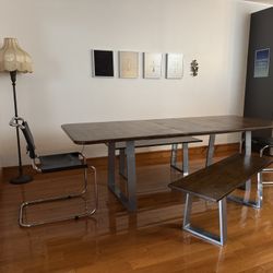 Solid Oak Table and Benches 