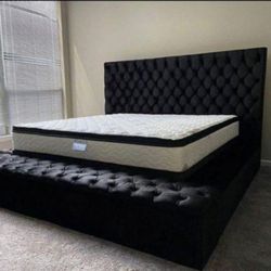Black Velvet Platform Bed Frame /FREE DELIVERY /