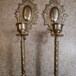 Vintage Brass Wall Scones Pair Ornate Candle Holders Cottagecore 