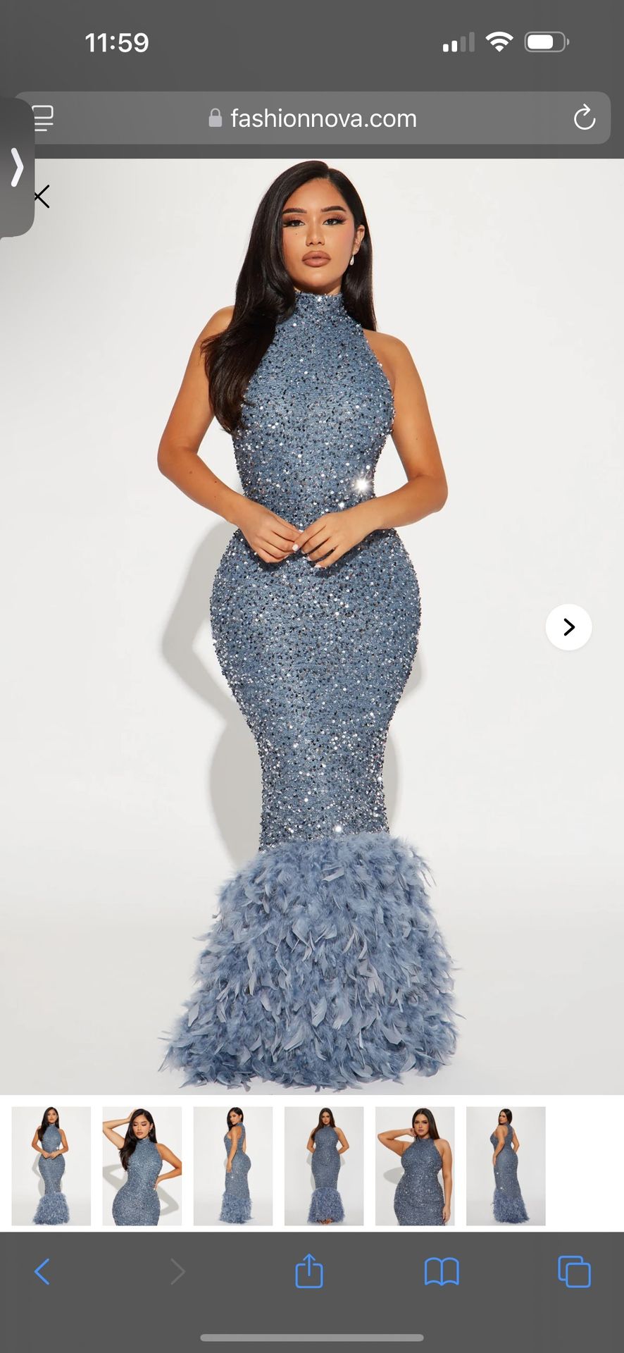 Zoey Feathered Sequin Gown - Grey