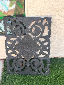 Dark Wood Carved Floral Wall Panel