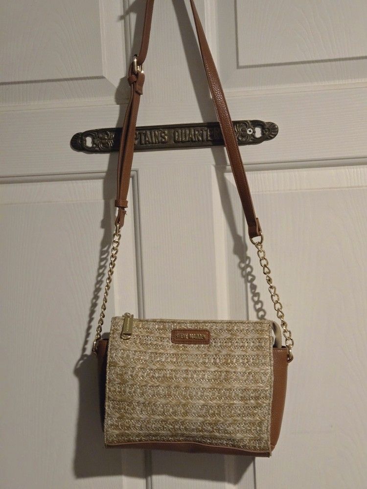 Steve Madden Crossbody Leather And Straw Weave Purse