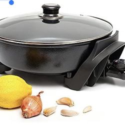 Moss & Stone Nonstick Electric Skillet 12 Inch Aluminum Electric Fryer With 2 Layers Of Non-Stick Coating | Adjustable Temperature Control | Lid With 