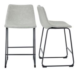 26” Faux Leather Counter Stool, Set of 2 - Grey