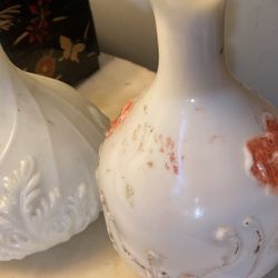 2 Victorian Barber Hand Painted Bottles