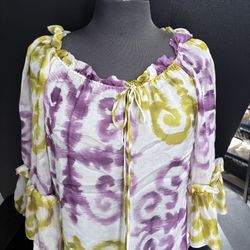 Milly silk 100% blouse ruffled neck lightweight spring natural size 4 relaxed