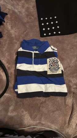 Blue black and white polo custom fit