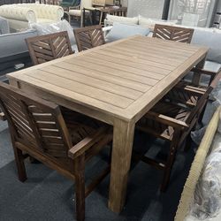 Outdoor solid wood dining table and chair set (7 pieces)，$780