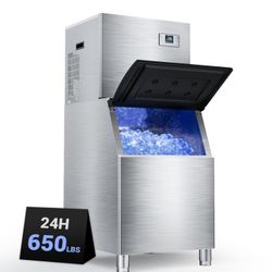 650Lbs/24h Commercial Ice Maker Machine,Storage 400Lbs,Ice Ready in 5-15 min,with Self-Cleaning Mode & Timing Function,201 Stainless Steel Industrial 