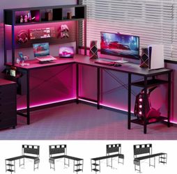 L SHAPED DESK WITH LED LIGHTING
