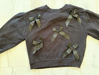 Brown Crewneck Sweatshirt with Satin Bows