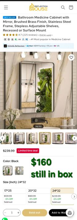 NEW black framed medicine cabinet mirror