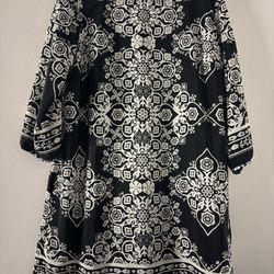 Old Navy Black & White Floral 3/4 Sleeve Mini Dress Women’s Size Large 