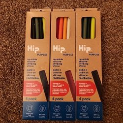 New Reusable Silicone Straws Drinking 3 Set Of 4 Pack Colorful Rainbow 
