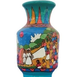 Large Hand painted Mexican Terracotta vase   Bride and Groom Ceremony  