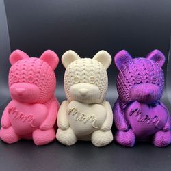 Adorable 3D Printed Teddy Bear with Knitted Design and Plush Heart - Perfect for Mother's Day